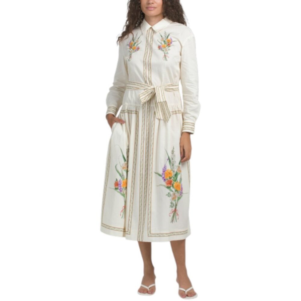 TERI JON Cotton Border And Placement Print Dress